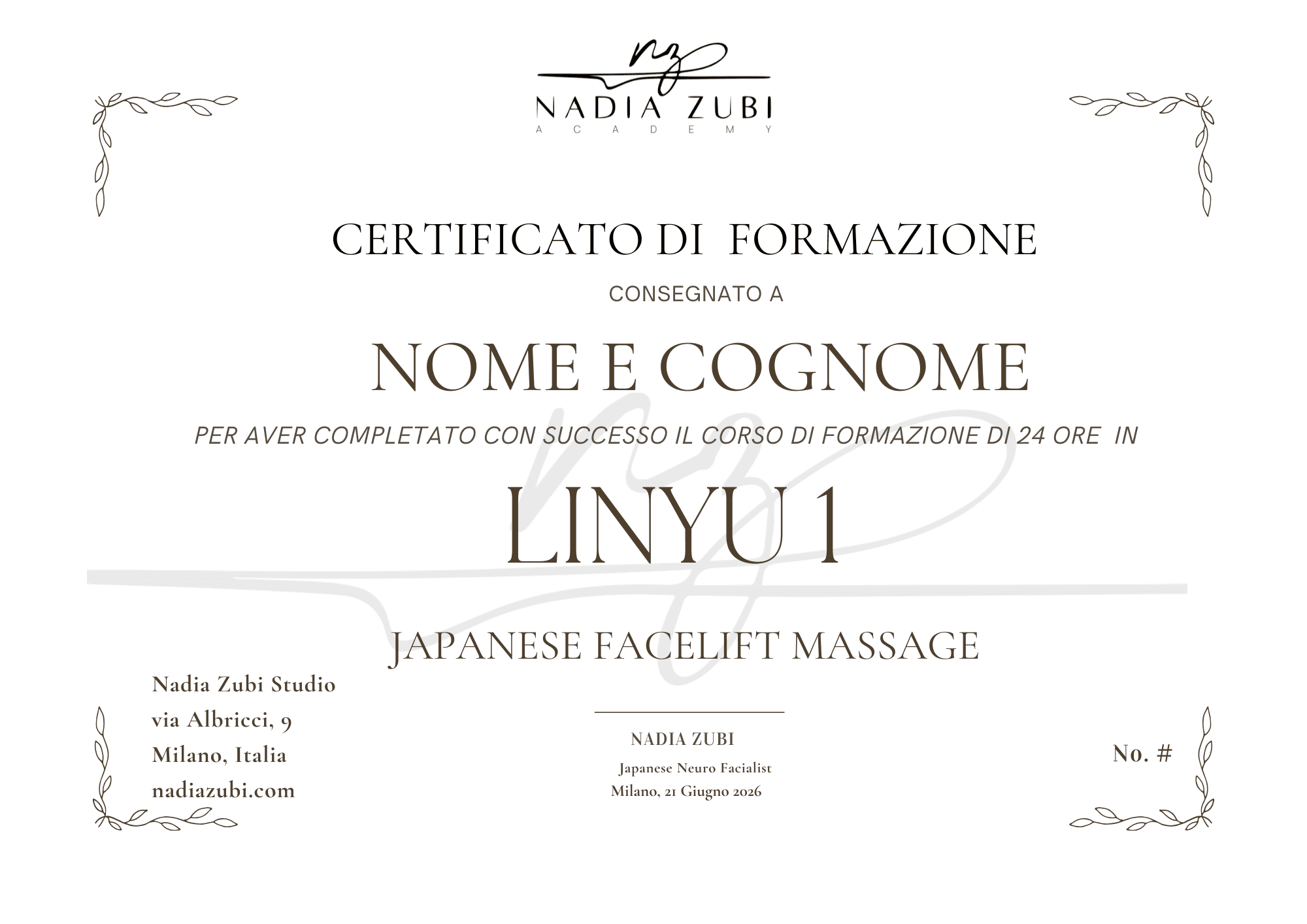 Esempio di certificato di formazione LINYU 1